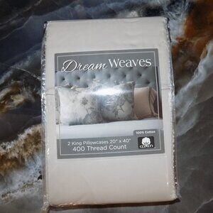 DREAM WEAVES 400 THREAD COUNT TWO KING PILLOWCASES 20"X40" LIGHT GREY NEW
